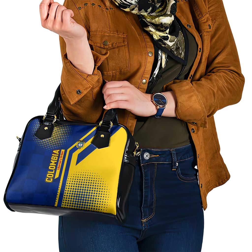 Colombia Flag Colors Shoulder Handbag with National Crest and Libertad y Orden Motto Design TS04