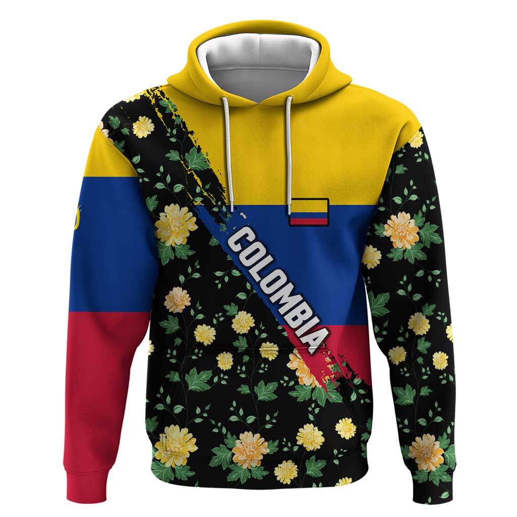 Colombia Yellow Flower Pattern Hoodie with Flag Colors and Floree de Libertad Design TS04