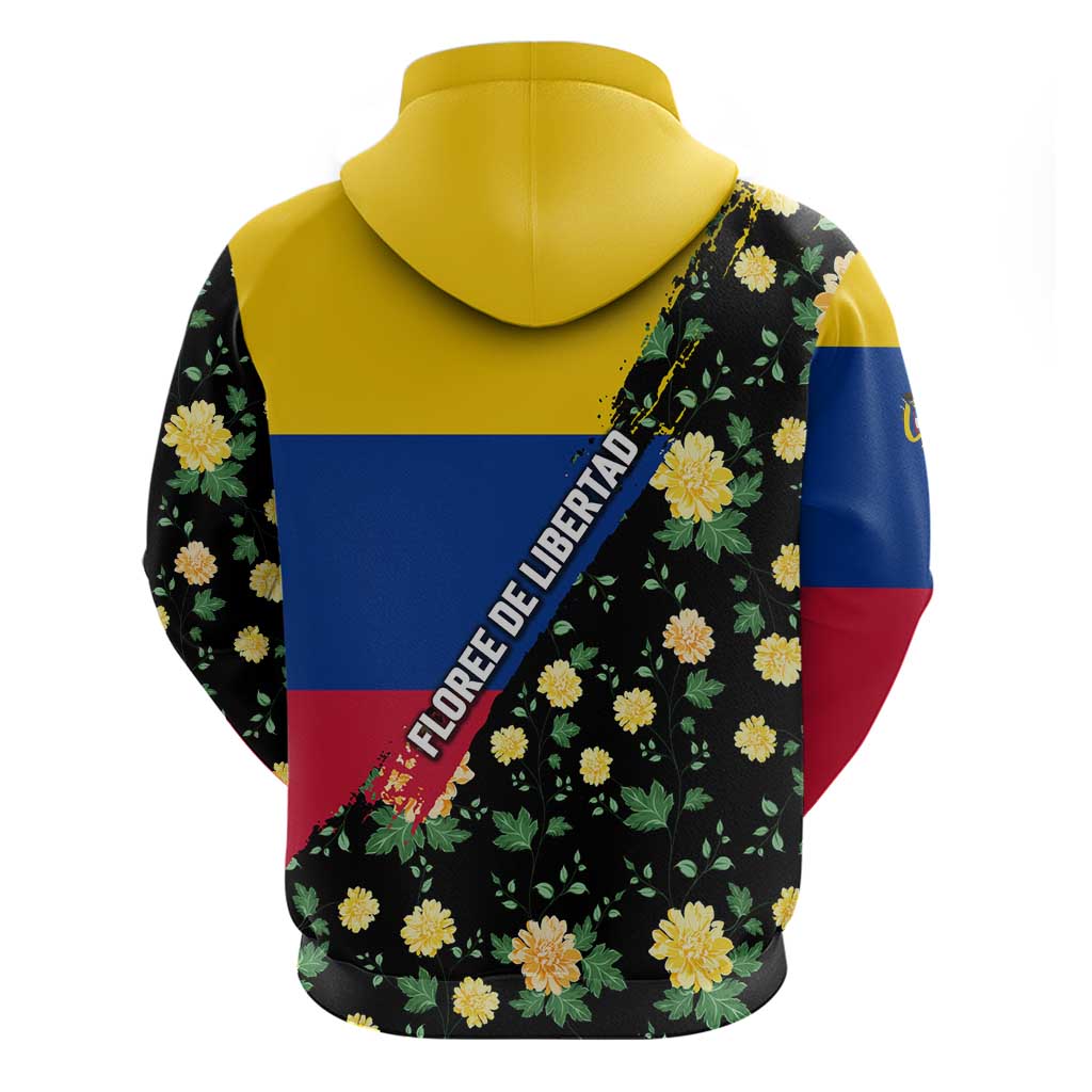 Colombia Yellow Flower Pattern Hoodie with Flag Colors and Floree de Libertad Design TS04