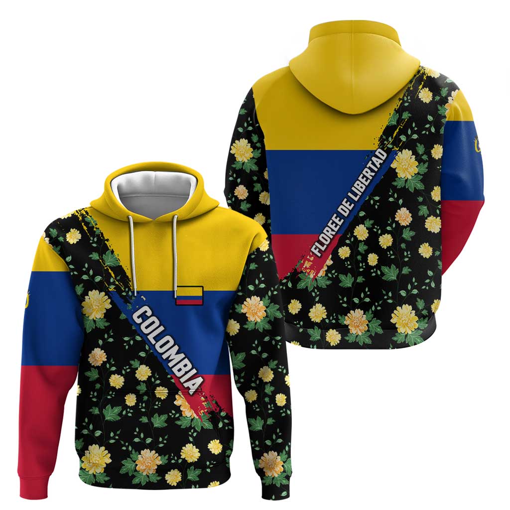Colombia Yellow Flower Pattern Hoodie with Flag Colors and Floree de Libertad Design TS04
