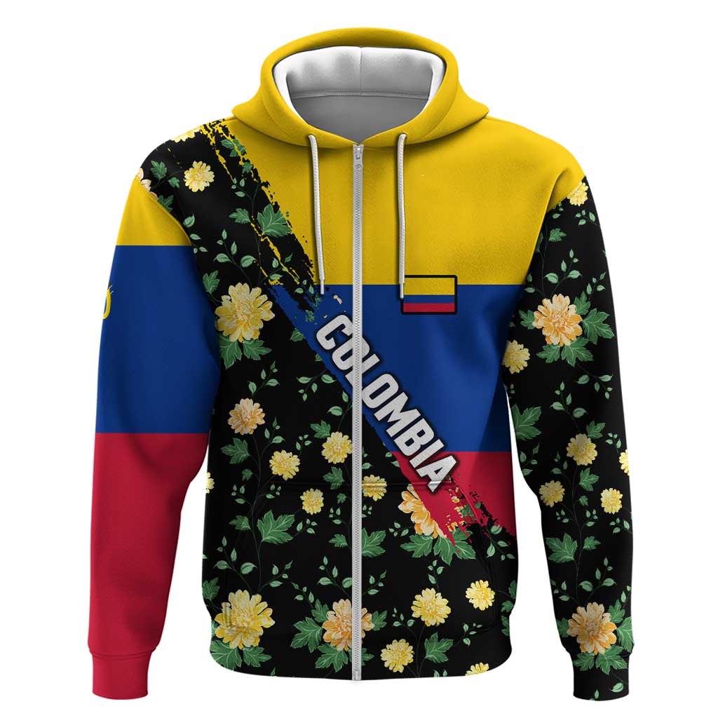 Colombia Yellow Flower Pattern Hoodie with Flag Colors and Floree de Libertad Design TS04