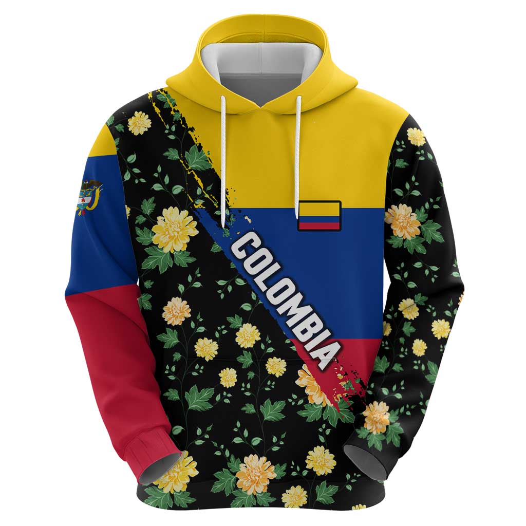 Colombia Yellow Flower Pattern Hoodie with Flag Colors and Floree de Libertad Design TS04