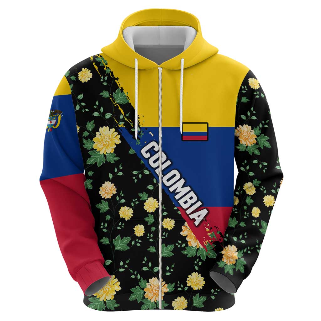 Colombia Yellow Flower Pattern Hoodie with Flag Colors and Floree de Libertad Design TS04