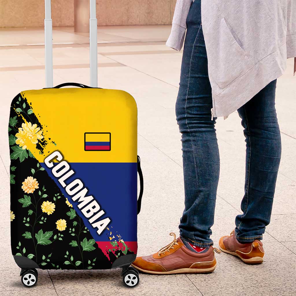 Colombia Yellow Flower Pattern Luggage Cover with Flag Colors and Floree de Libertad Design TS04