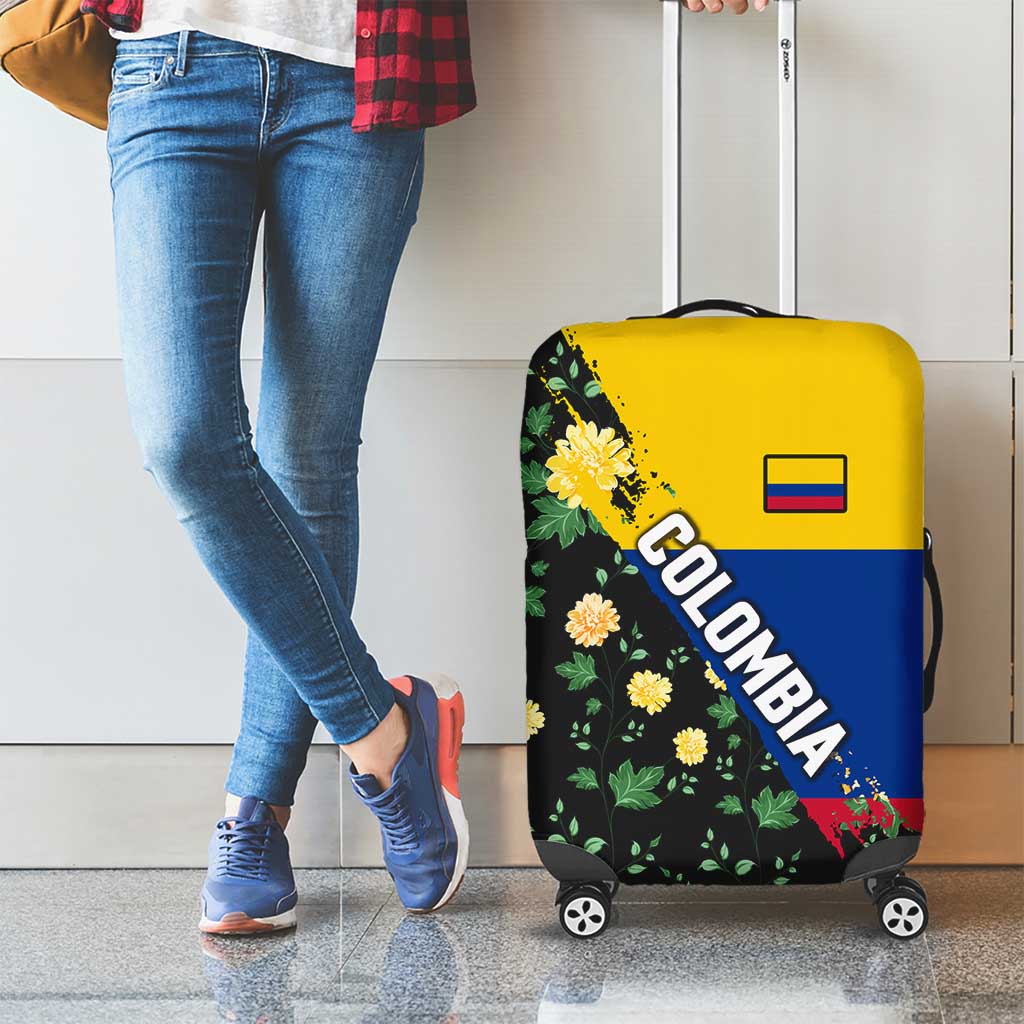 Colombia Yellow Flower Pattern Luggage Cover with Flag Colors and Floree de Libertad Design TS04
