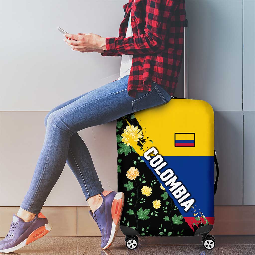 Colombia Yellow Flower Pattern Luggage Cover with Flag Colors and Floree de Libertad Design TS04