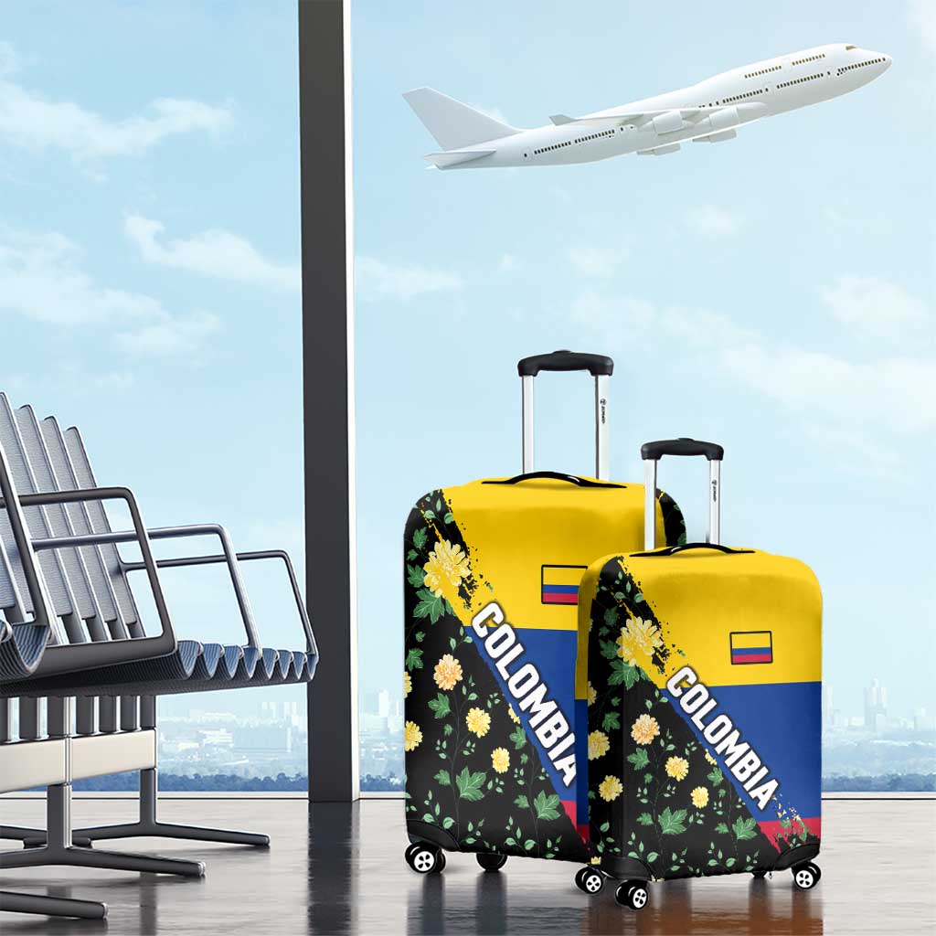 Colombia Yellow Flower Pattern Luggage Cover with Flag Colors and Floree de Libertad Design TS04