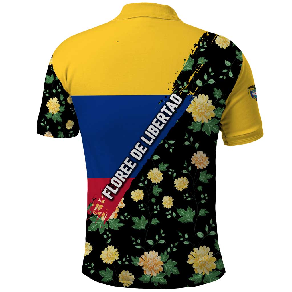 Colombia Yellow Flower Pattern Polo Shirt with Flag Colors and Floree de Libertad Design TS04