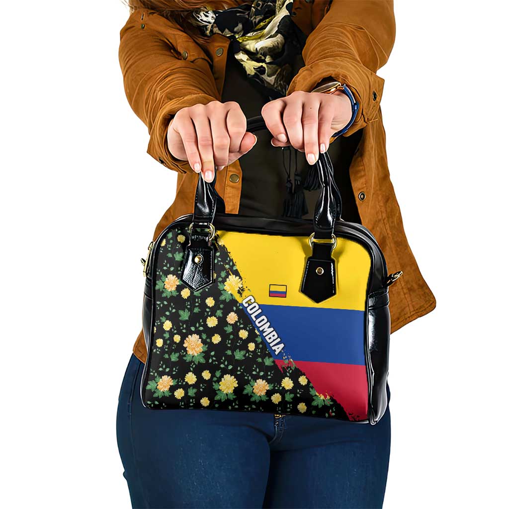 Colombia Yellow Flower Pattern Shoulder Handbag with Flag Colors and Floree de Libertad Design TS04