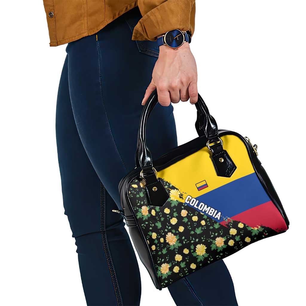 Colombia Yellow Flower Pattern Shoulder Handbag with Flag Colors and Floree de Libertad Design TS04