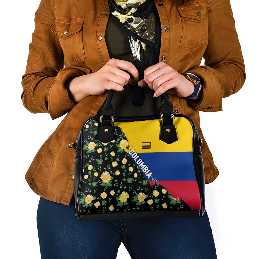 Colombia Yellow Flower Pattern Shoulder Handbag with Flag Colors and Floree de Libertad Design TS04