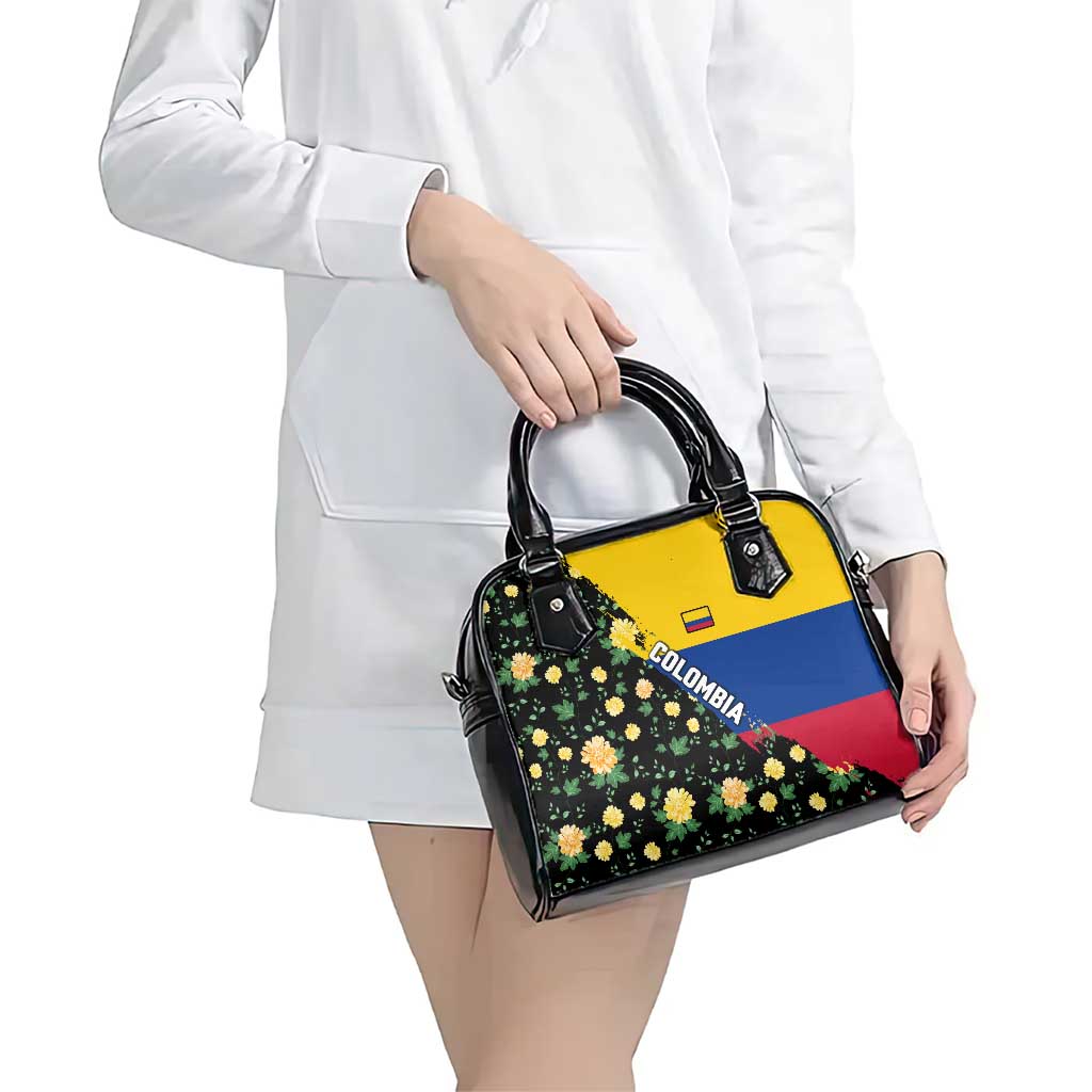 Colombia Yellow Flower Pattern Shoulder Handbag with Flag Colors and Floree de Libertad Design TS04