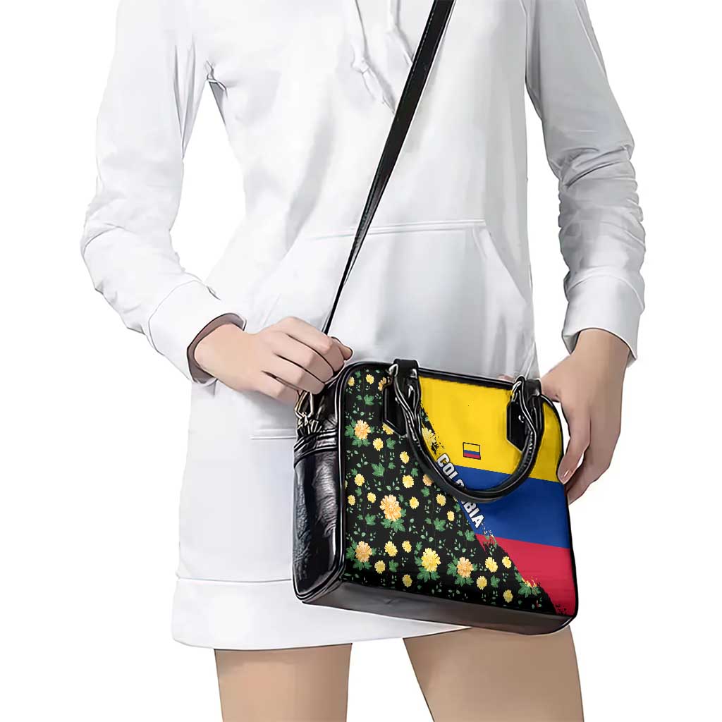 Colombia Yellow Flower Pattern Shoulder Handbag with Flag Colors and Floree de Libertad Design TS04