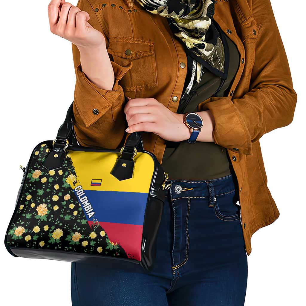 Colombia Yellow Flower Pattern Shoulder Handbag with Flag Colors and Floree de Libertad Design TS04