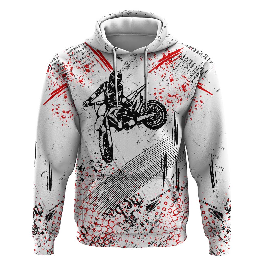 Motocross Rider Hoodie with Abstract Grunge Brush and Custom Number in Red and Black Splatter Design TS04