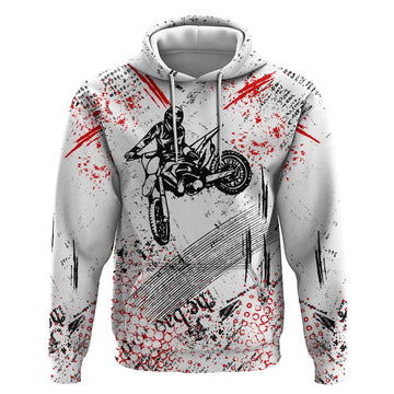 Motocross Rider Hoodie with Abstract Grunge Brush and Custom Number in Red and Black Splatter Design TS04
