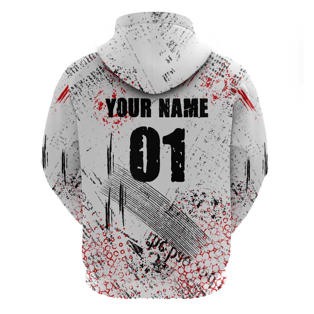 Motocross Rider Hoodie with Abstract Grunge Brush and Custom Number in Red and Black Splatter Design TS04