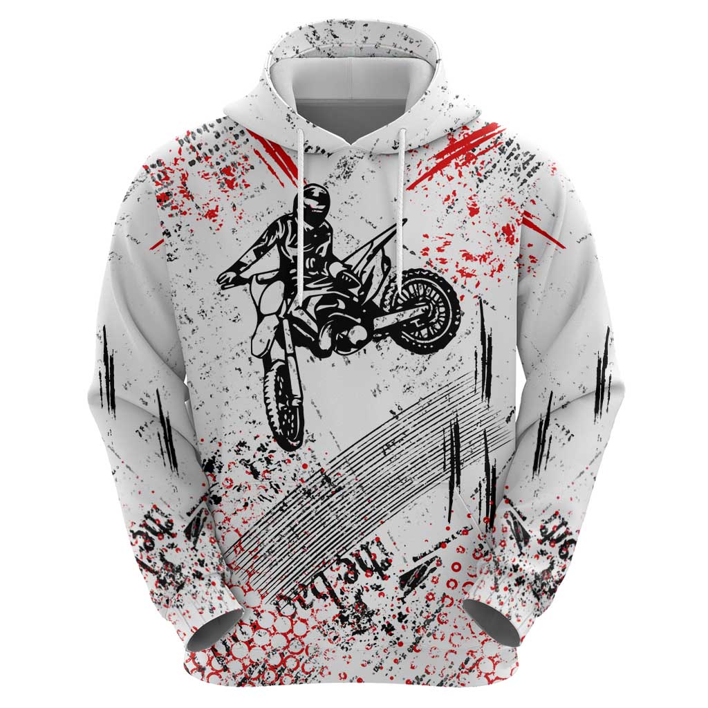 Motocross Rider Hoodie with Abstract Grunge Brush and Custom Number in Red and Black Splatter Design TS04