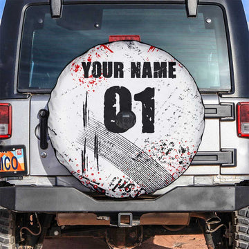 Motocross Rider Spare Tire Cover with Abstract Grunge Brush and Custom Number in Red and Black Splatter Design TS04
