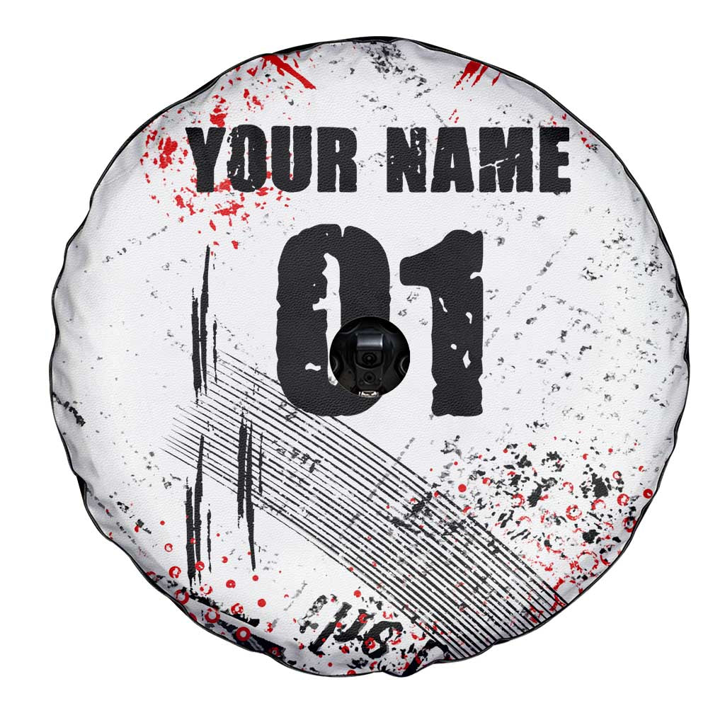 Motocross Rider Spare Tire Cover with Abstract Grunge Brush and Custom Number in Red and Black Splatter Design TS04