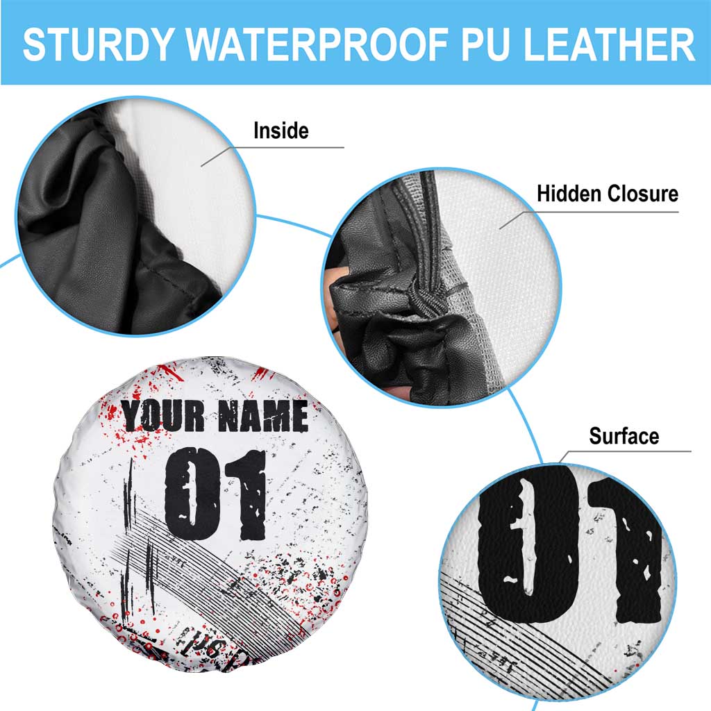 Motocross Rider Spare Tire Cover with Abstract Grunge Brush and Custom Number in Red and Black Splatter Design TS04