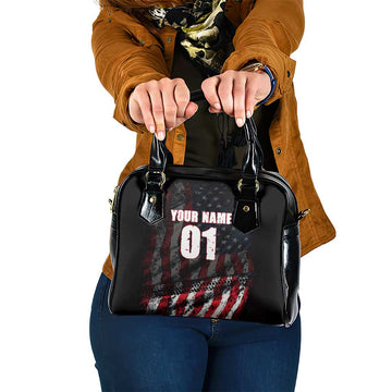 Motocross Rider Shoulder Handbag with American Flag Background and Extreme Text in Red and Black Grunge Design TS04
