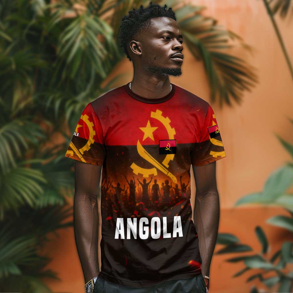 Angola T shirt Red Black Yellow Grunge TS04