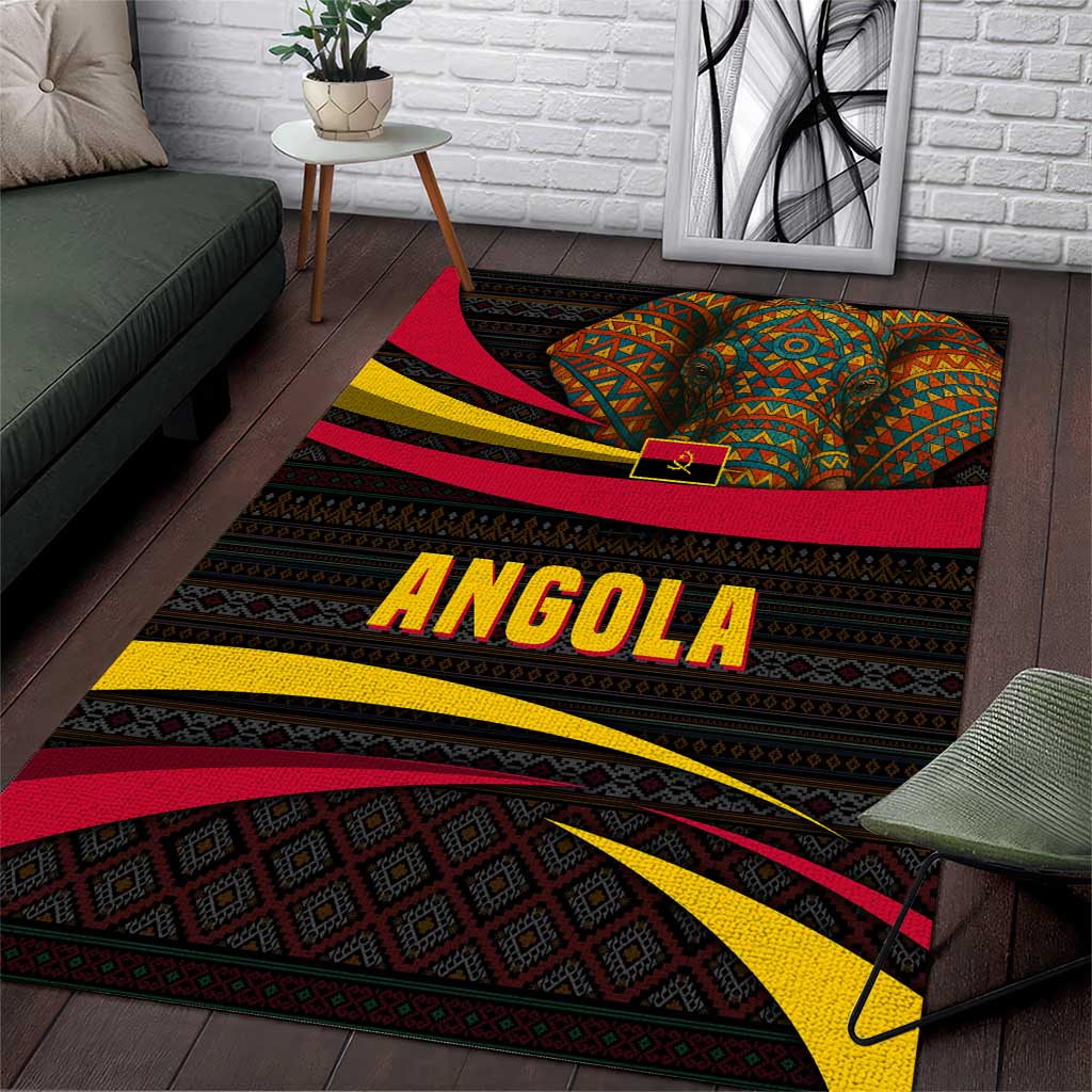 Angola Area Rug Red Black Yellow Tribal and Elephant TS04
