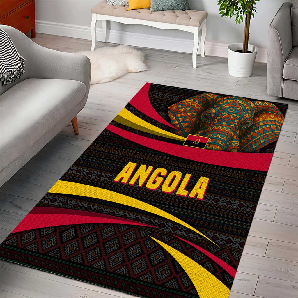Angola Area Rug Red Black Yellow Tribal and Elephant TS04