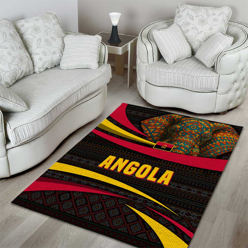 Angola Area Rug Red Black Yellow Tribal and Elephant TS04