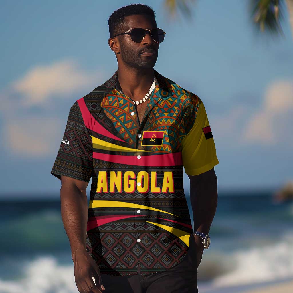 Angola Hawaiian Shirt Red Black Yellow Tribal and Elephant TS04