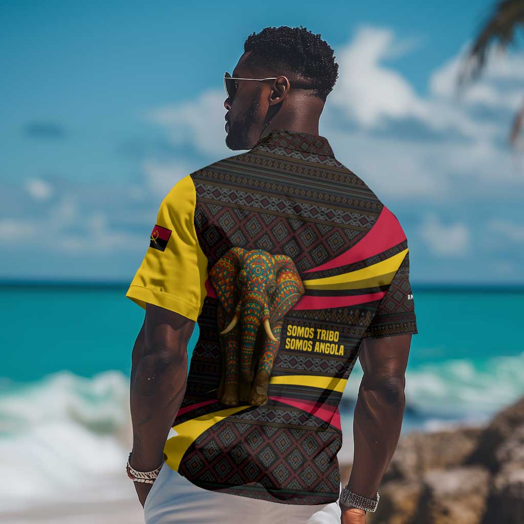 Angola Hawaiian Shirt Red Black Yellow Tribal and Elephant TS04