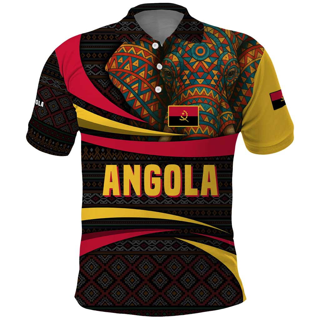 Angola Polo Shirt with Red Black Yellow Tribal Design and Elephant TS04
