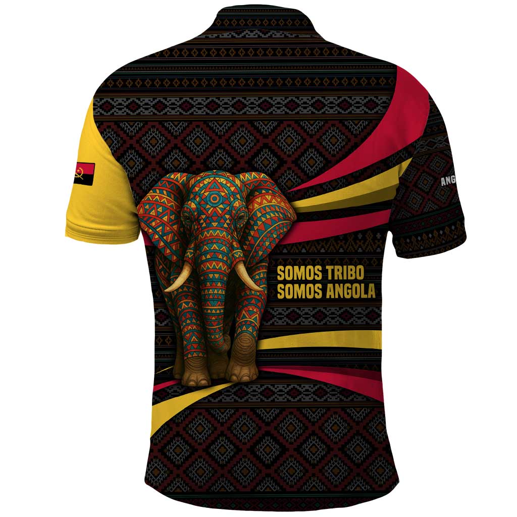 Angola Polo Shirt with Red Black Yellow Tribal Design and Elephant TS04