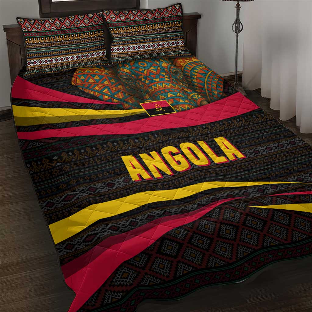Angola Quilt Bed Set Red Black Yellow Tribal and Elephant TS04