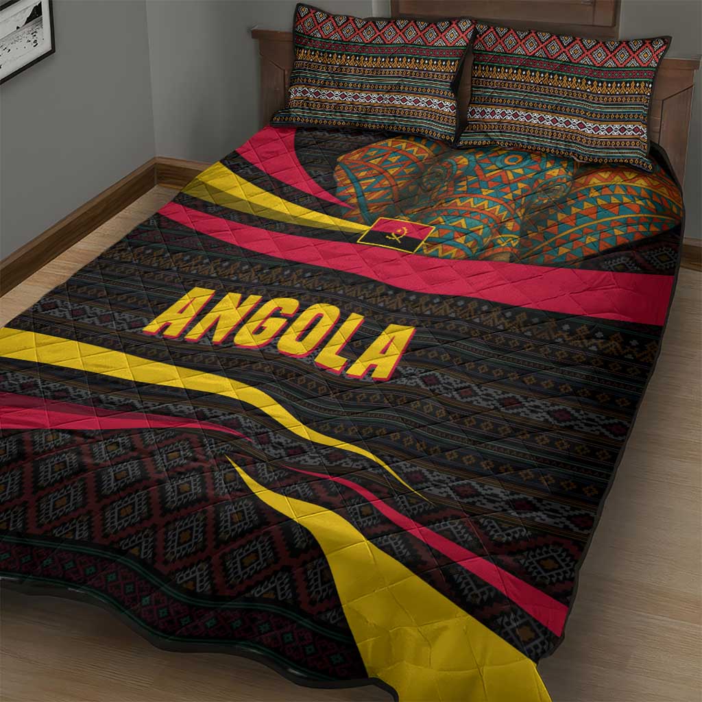 Angola Quilt Bed Set Red Black Yellow Tribal and Elephant TS04