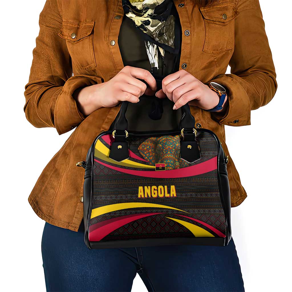 Angola Shoulder Handbag with Red Black Yellow Tribal Design and Elephant TS04