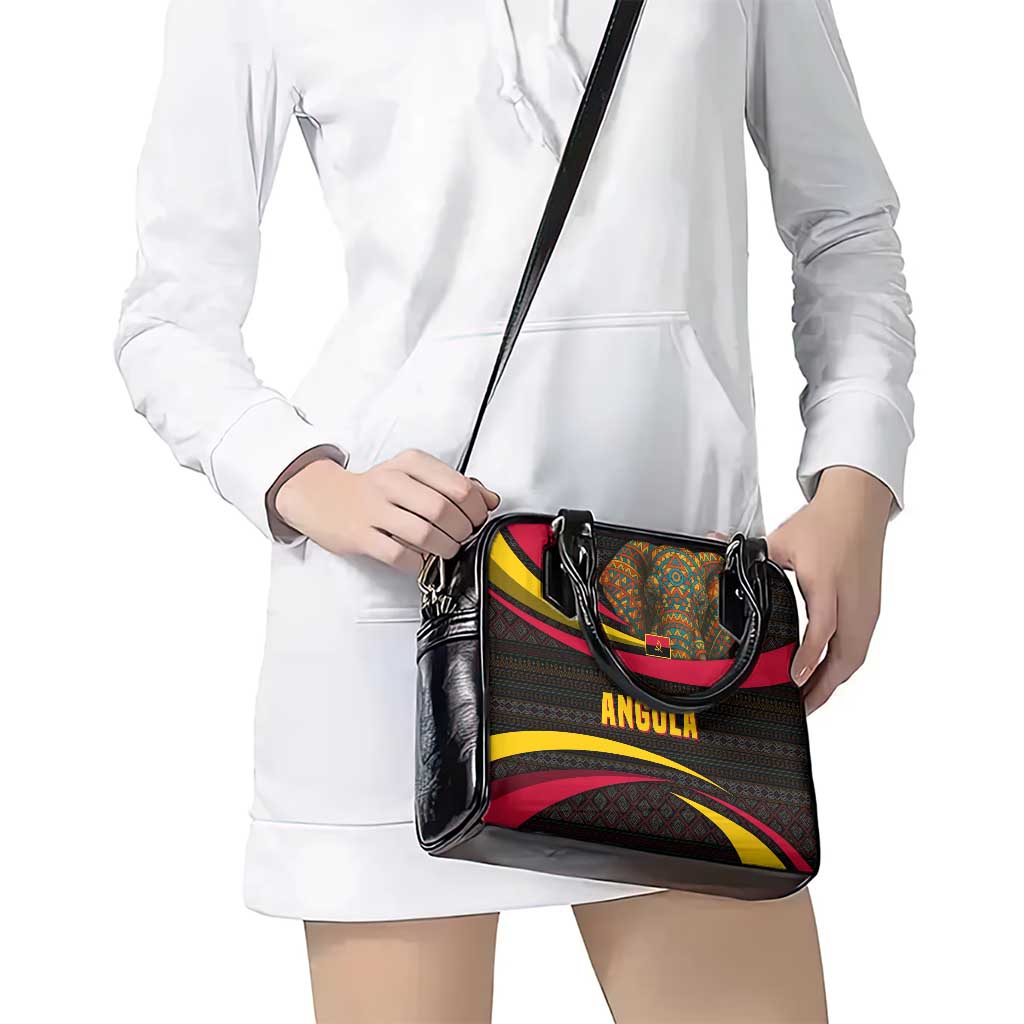 Angola Shoulder Handbag with Red Black Yellow Tribal Design and Elephant TS04