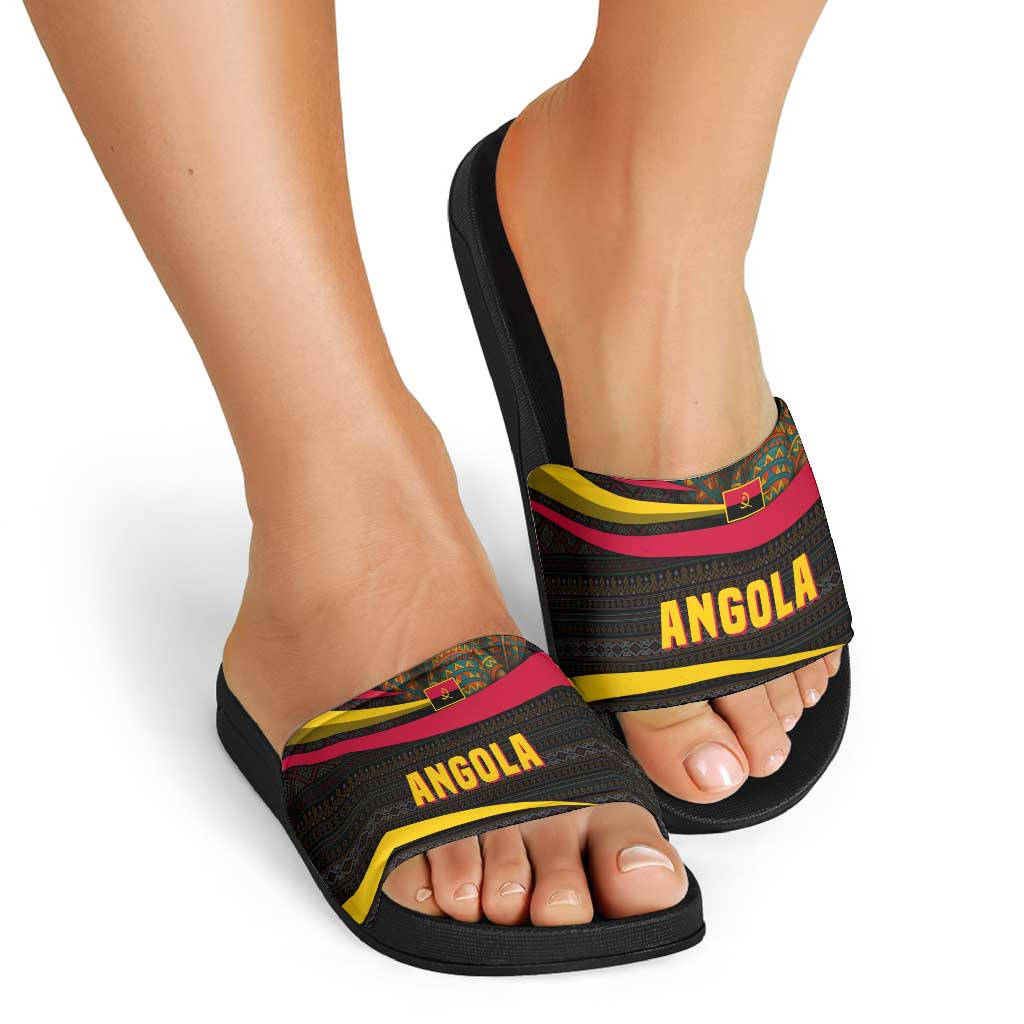 Angola Slide Sandals with Red Black Yellow Tribal Design and Elephant TS04