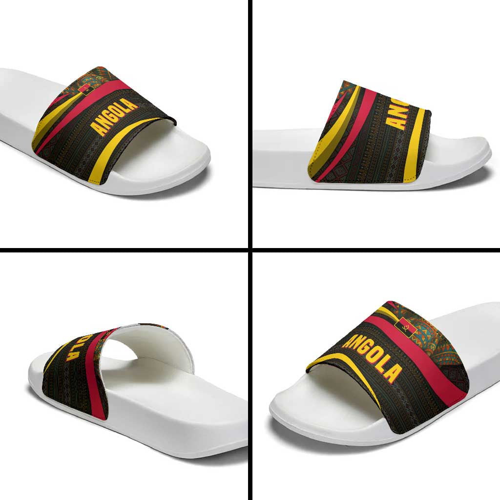 Angola Slide Sandals with Red Black Yellow Tribal Design and Elephant TS04