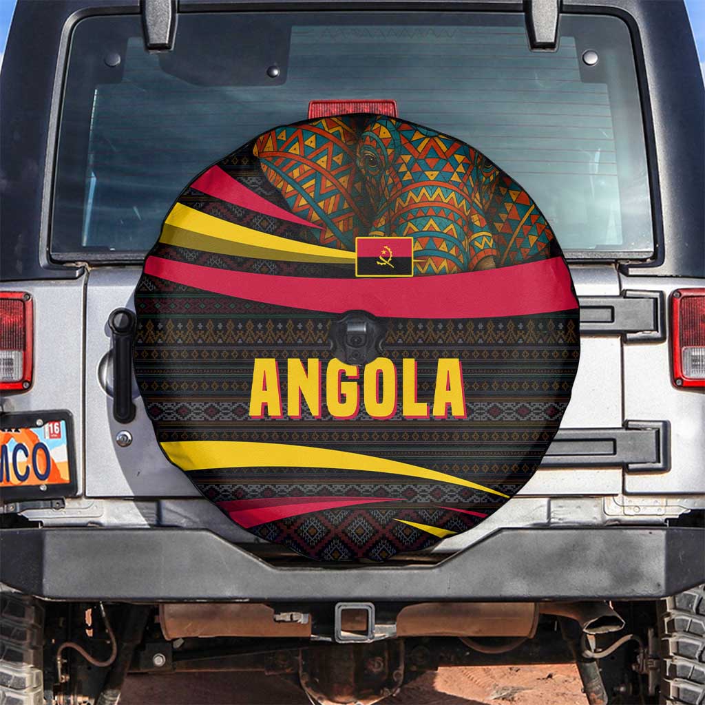 Angola Spare Tire Cover with Red Black Yellow Tribal Design and Elephant TS04