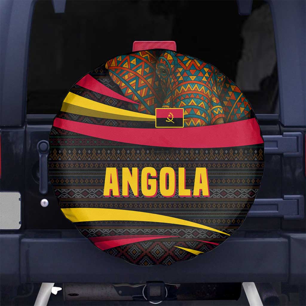 Angola Spare Tire Cover with Red Black Yellow Tribal Design and Elephant TS04