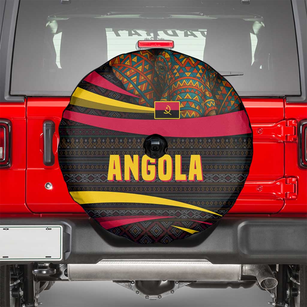 Angola Spare Tire Cover with Red Black Yellow Tribal Design and Elephant TS04