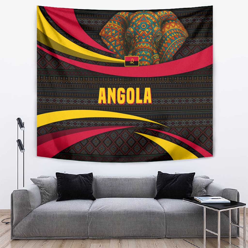 Angola Tapestry Red Black Yellow Tribal and Elephant TS04