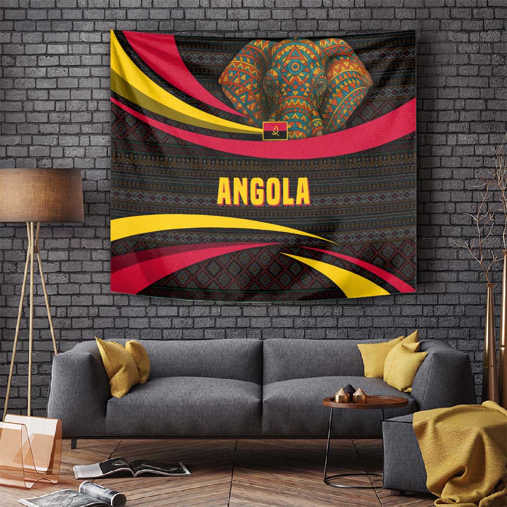 Angola Tapestry Red Black Yellow Tribal and Elephant TS04