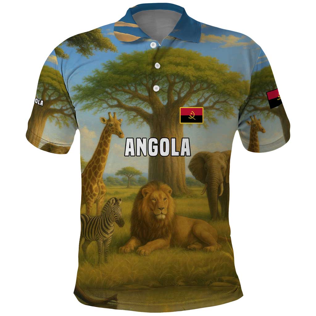 Angola Polo Shirt with Savannah Wildlife Design and African Animal TS04
