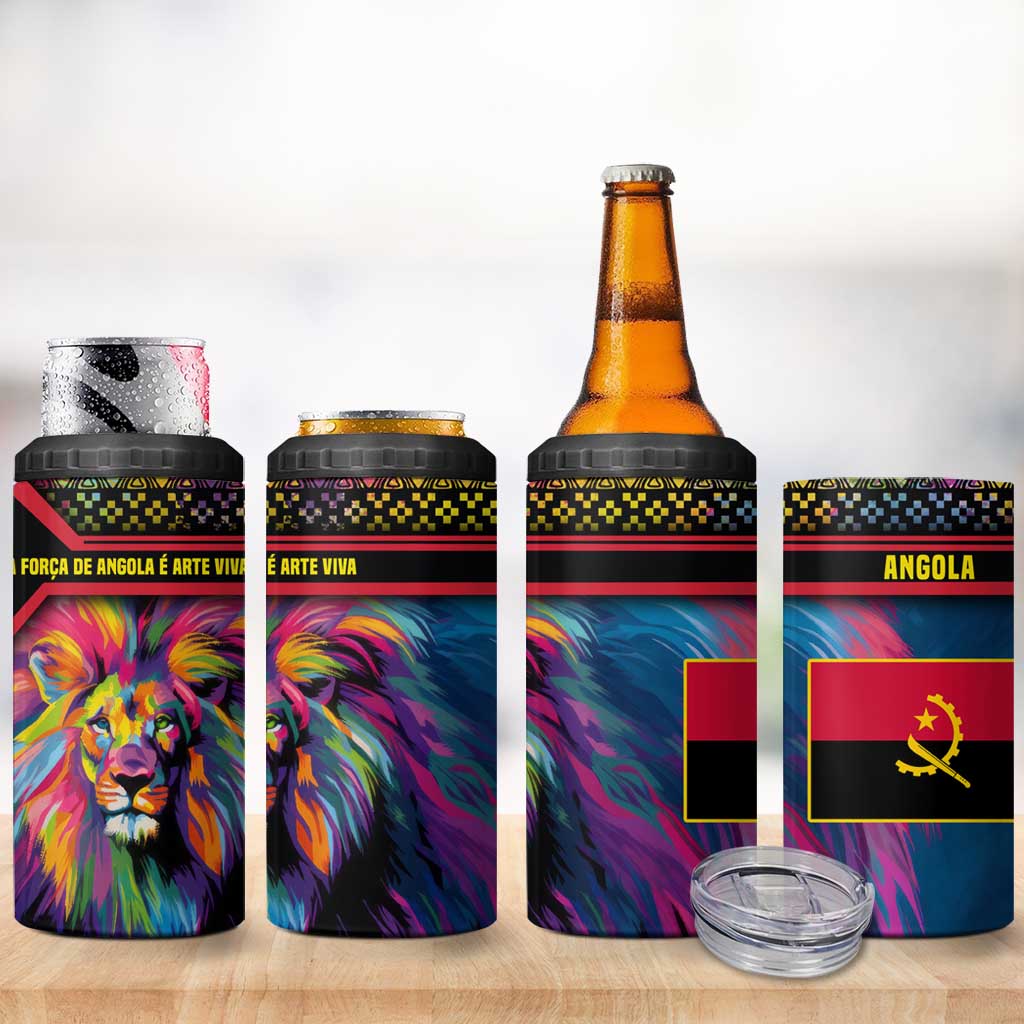 Angola 4 in 1 Can Cooler Tumbler Multicolor Tribal Design and Vibrant Lion TS04