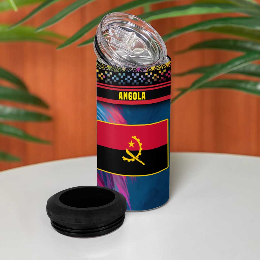 Angola 4 in 1 Can Cooler Tumbler Multicolor Tribal Design and Vibrant Lion TS04