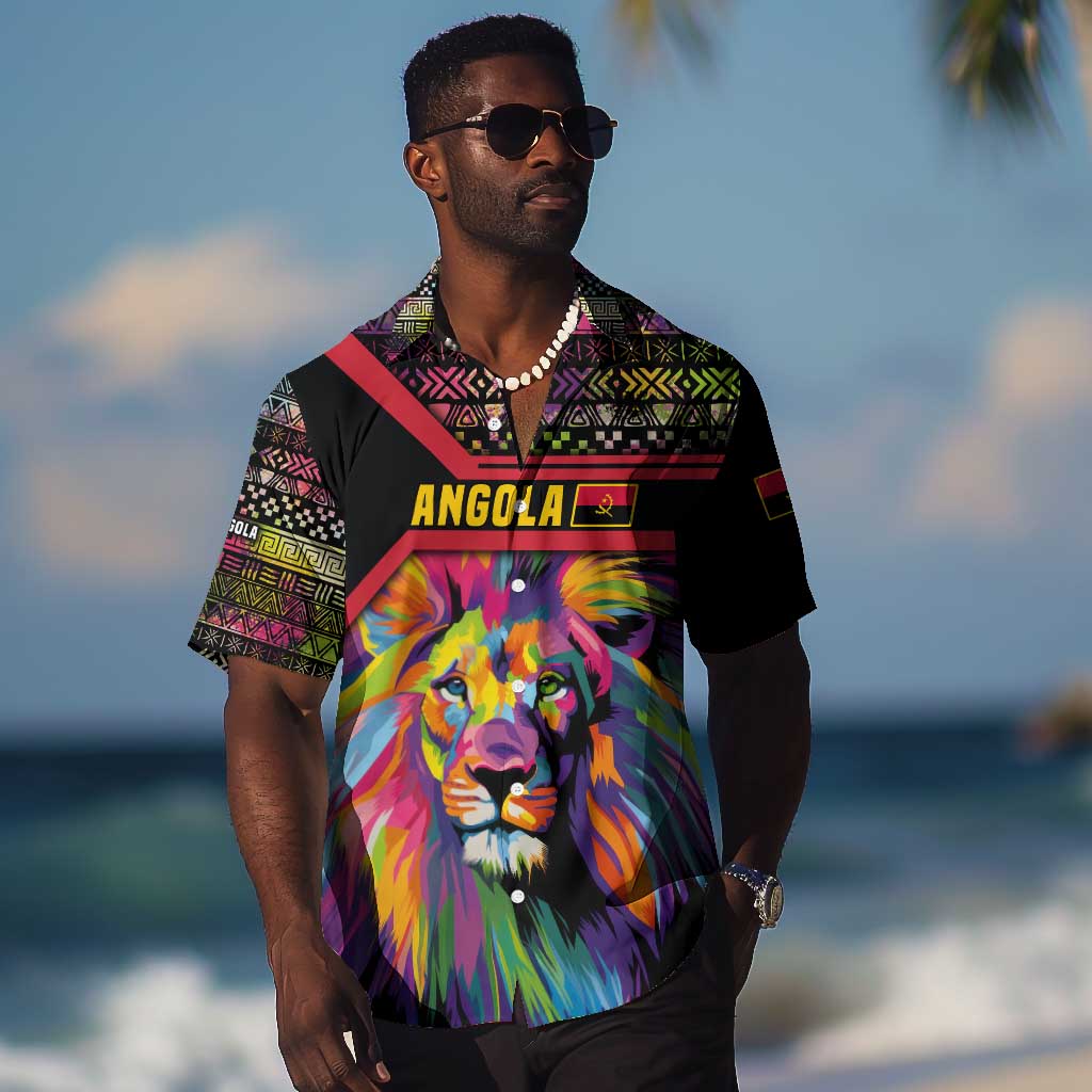 Angola Hawaiian Shirt Multicolor Tribal Design and Vibrant Lion TS04