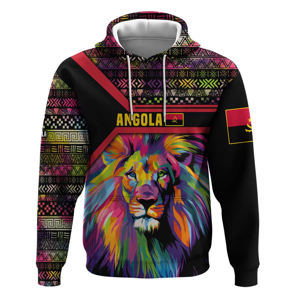 Angola Hoodie with Multicolor Tribal Design and Vibrant Lion TS04